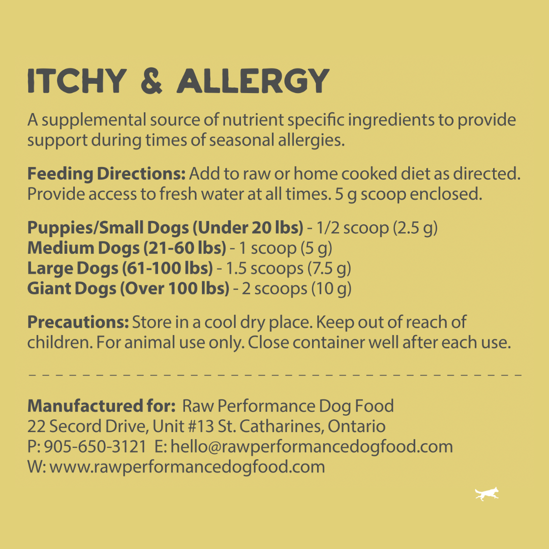 Itchy and Allergy Supplements for dogs Raw Performance Raw Performance Dog Food